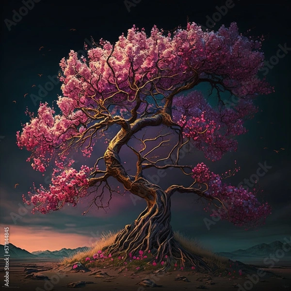Fototapeta background with cherry blossom tree_02