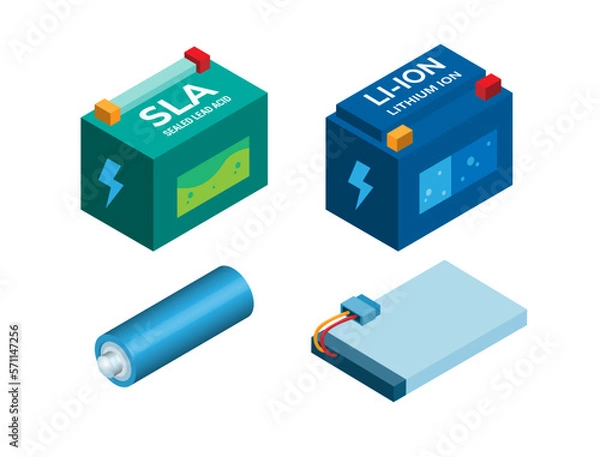 Fototapeta Battery Type Collection set Isometric illustration vector