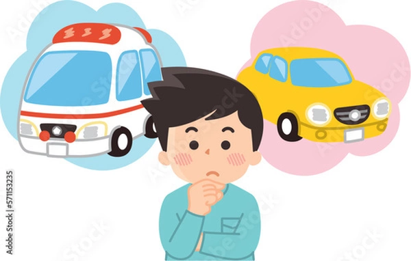 Fototapeta 救急車を呼ぶか迷っている男性