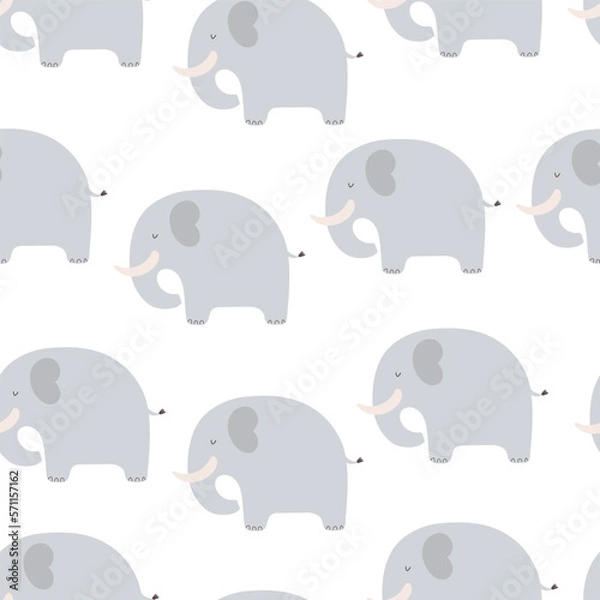 Fototapeta Seamless pattern with elephant. colorful vector for kids. hand drawing, flat style. baby design for fabric, print, textile, wrapper