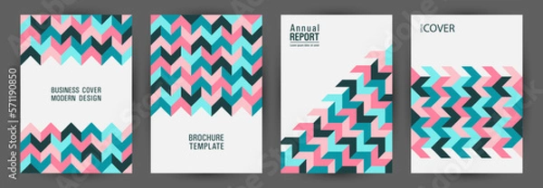 Fototapeta Business brochure front page layout set A4 design. Bauhaus style modern voucher template set