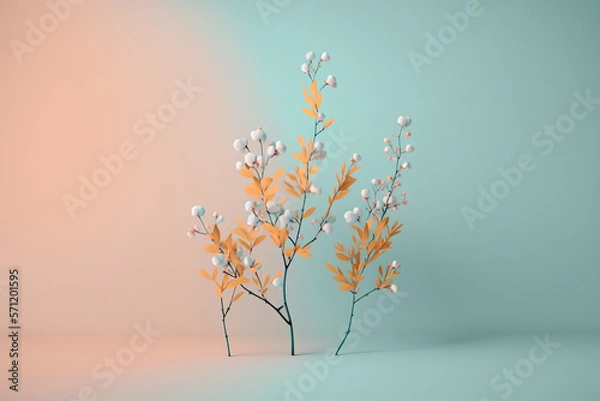 Obraz Minimalist spring background with pastel colors and springtime elements such as branches and flowers, suitable for brochures, flyers, banners, or wallpapers Ai generated