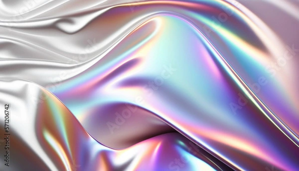 Obraz White abstract holographic background. Holograph color texture with foil effect. Halographic iridescent backdrop. Pearlescent gradient for design. Generative ai
