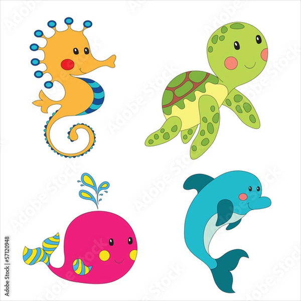 Obraz Set of cartoon sea creatures