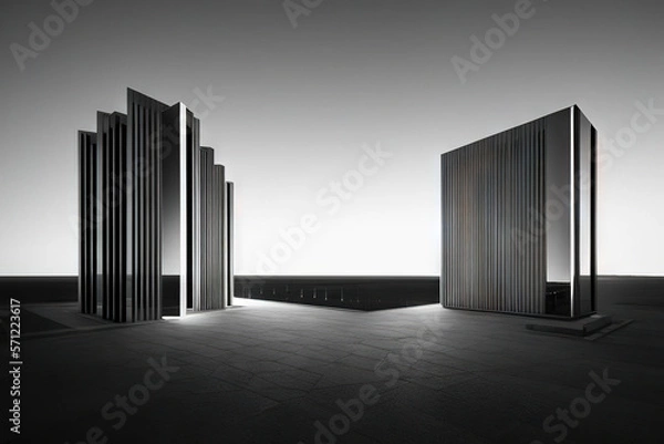 Fototapeta Abstract architechture in the desert, black and white night photography
