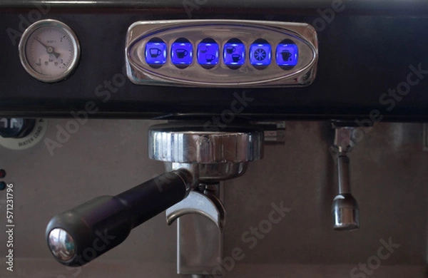 Fototapeta Coffee machine with buttons, close-up. Coffee concept
