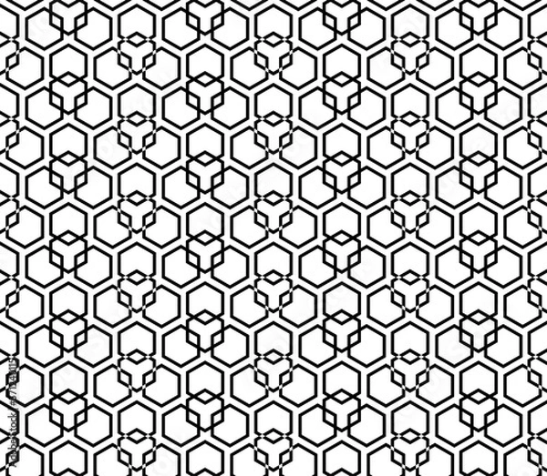 Fototapeta seamless pattern with shapes hexagonal, 3d, element, backdrop, black, decoration, tile, color, game.