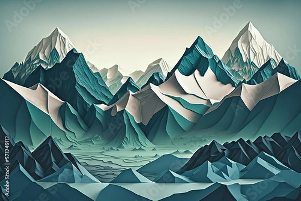 Fototapeta Illustration pictures of majestic snowy mountains combined with generative AI tools.