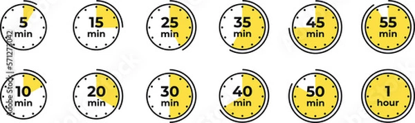 Fototapeta Timer, clock, stopwatch isolated set icons. Countdown timer symbol icon set. Label cooking time. Illustration 