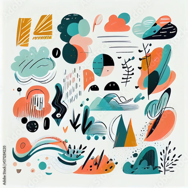 Fototapeta Big_pack_of_graphic_abstract_objects_in_cartoon_style