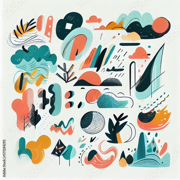 Fototapeta Big_pack_of_graphic_abstract_objects_in_cartoon_style