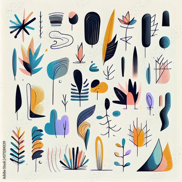 Fototapeta Big_pack_of_graphic_abstract_objects_in_cartoon_style