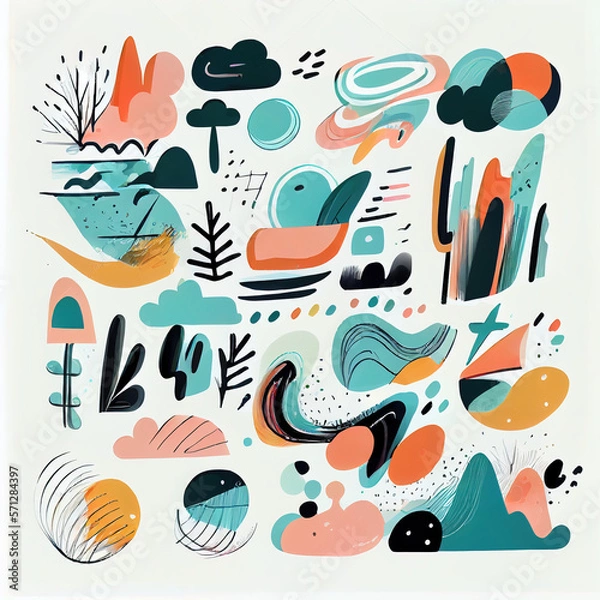 Fototapeta Big_pack_of_graphic_abstract_objects_in_cartoon_style
