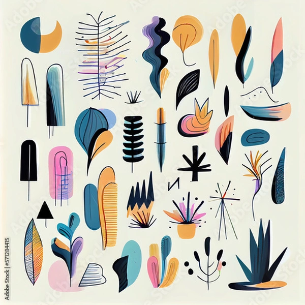Fototapeta Big_pack_of_graphic_abstract_objects_in_cartoon_style