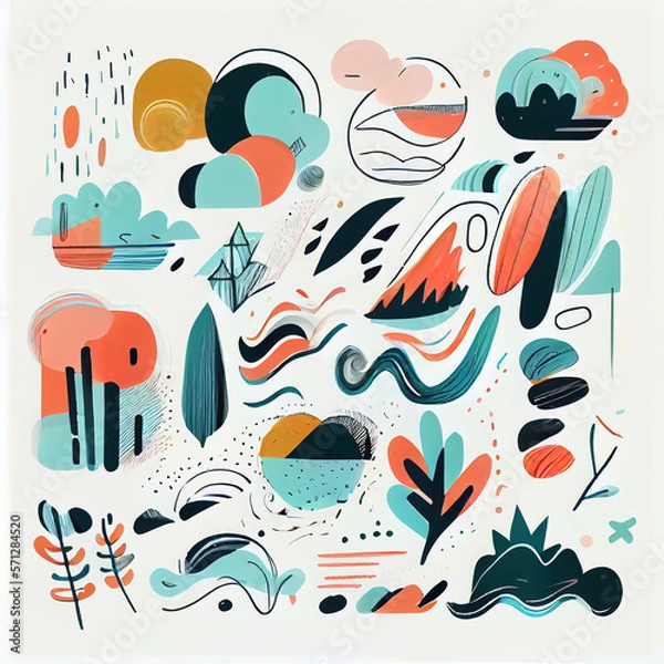 Fototapeta Big_pack_of_graphic_abstract_objects_in_cartoon_style