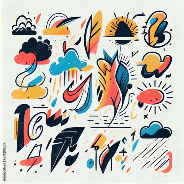 Fototapeta Big_pack_of_graphic_abstract_objects_in_cartoon_style