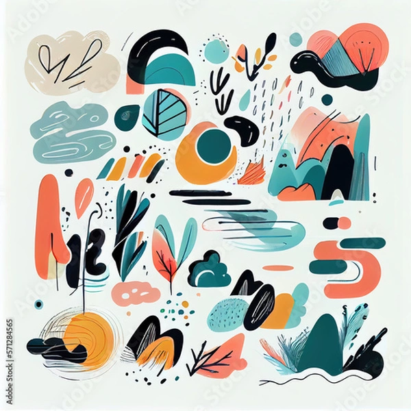 Fototapeta Big_pack_of_graphic_abstract_objects_in_cartoon_style