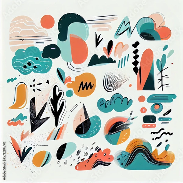 Fototapeta Big_pack_of_graphic_abstract_objects_in_cartoon_style