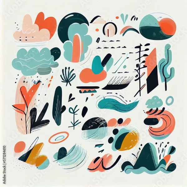 Fototapeta Big_pack_of_graphic_abstract_objects_in_cartoon_style
