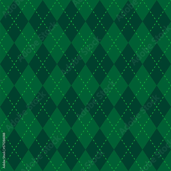 Fototapeta Argyle and plaid seamless pattern, set with emerald green. High quality precise seamless pattern. Vector illustration.