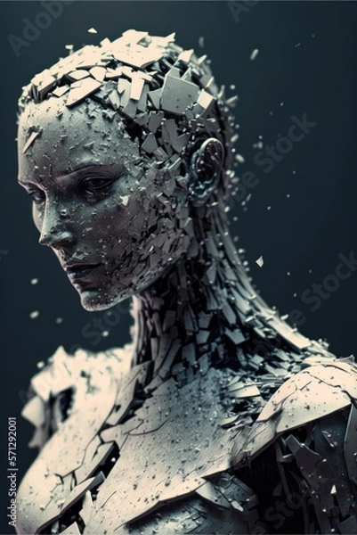 Obraz Futuristic android disintegrating into tiny mosaic cubes.