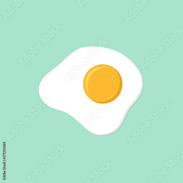 Fototapeta Simple Flat vector illustration of sunny side up fried egg with bright yellow yoke on turquoise background. Food concept art. Culinary graphic. Diner or cafe poster.