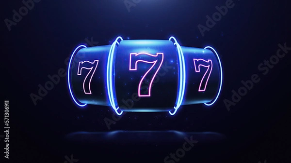 Obraz 3d render Neon slot machine hit jackpot 777