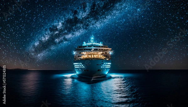Obraz cruise ship at night in the middle of the sea, generative AI