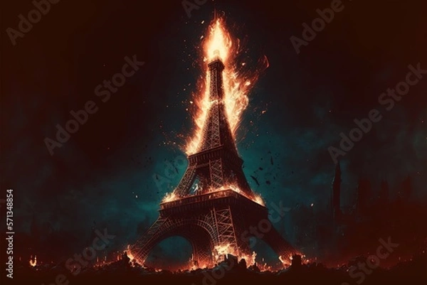 Obraz Eiffel Tower burning at night, 