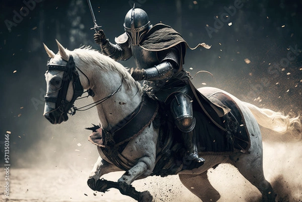 Fototapeta knight riding a horse in movie scene action sequence made by generative ai