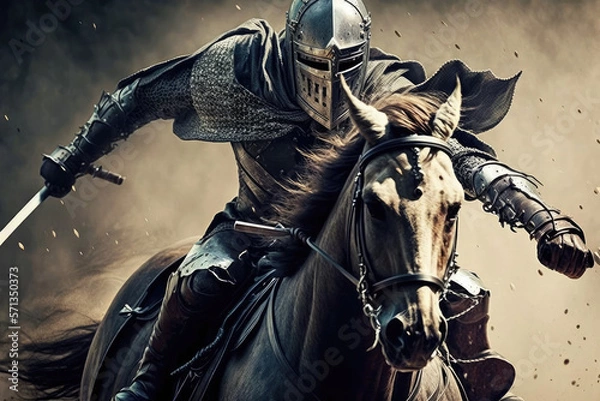 Fototapeta knight riding a horse in movie scene action sequence made by generative ai