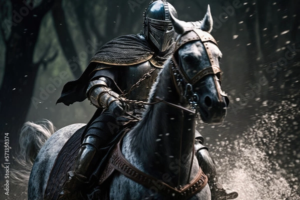 Fototapeta knight riding a horse in movie scene action sequence made by generative ai