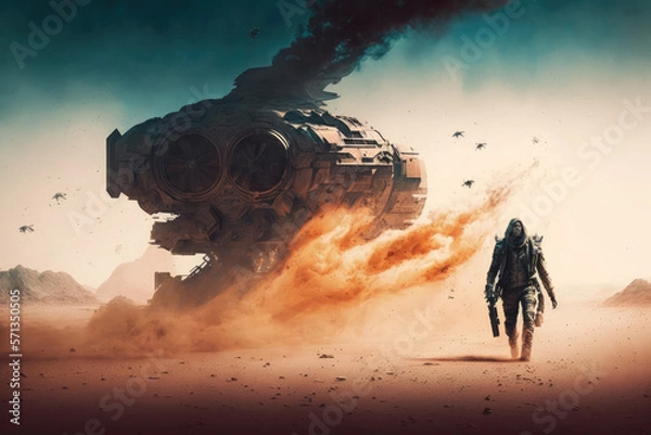 Fototapeta sci-fi movie scene action sequence made by generative ai