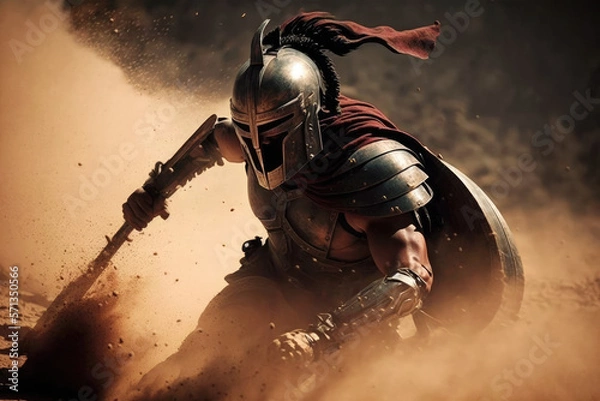 Fototapeta spartan movie scene action sequence made by generative ai