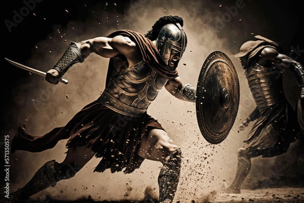 Fototapeta spartan movie scene action sequence made by generative ai