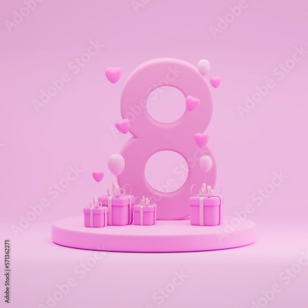 Obraz Women's day romantic creative composition in isolated background. 3d rendering 