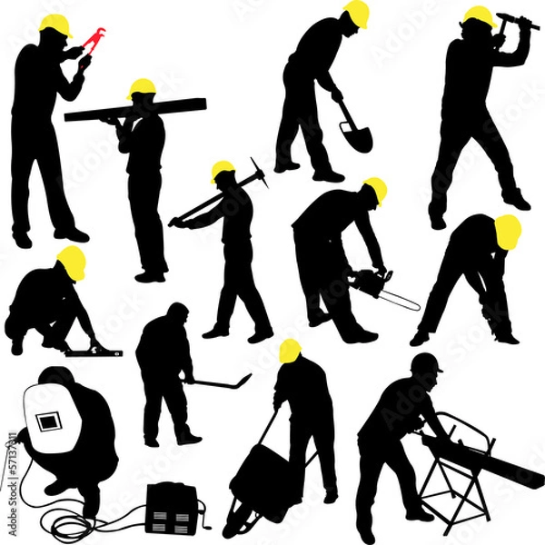 Obraz workers silhouettes collection - vector