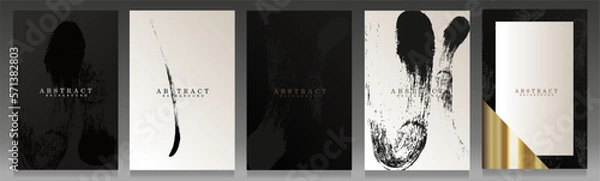 Fototapeta Elegant black and white cover set. Wavy, modern abstract paint strokes: brochures, invitations, menus and backgrounds in minimalist style.