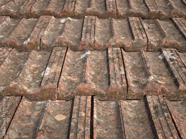 Fototapeta Close-up of a old roof made with Marseillaise tiles