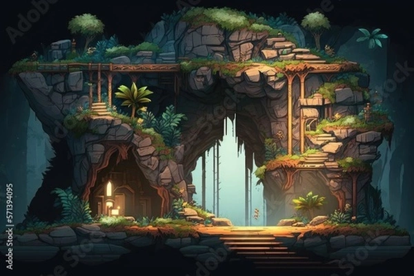 Fototapeta Illustration of a platform game level design - Created with Generative Ai
