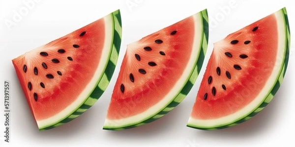 Fototapeta Slices of watermelon on a white background. Generative AI