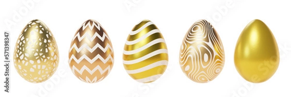 Fototapeta Set of Easter eggs decorated with golden patterns, 3d render