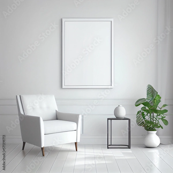 Obraz Frame mockup in living room. Wall art framed canvas poster mockup. Generative AI