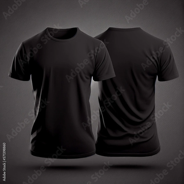 Obraz Blank t-shirt mockup, black tee front and back view. Generative AI