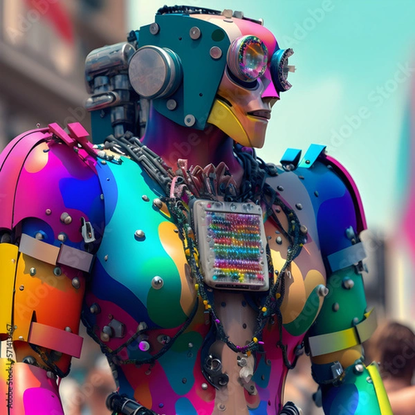 Obraz A flamboyant LGBT robot at Pride parade, made with AI
