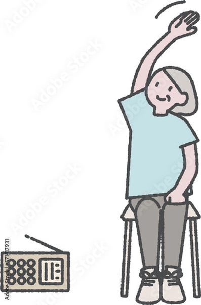 Obraz 座ってラジオ体操をするシニアイラスト素材