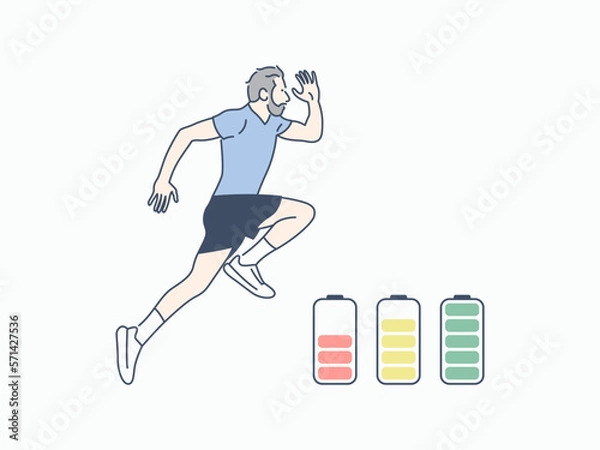 Fototapeta A man running and jumping with stamina, hand drawn style vector design illustration