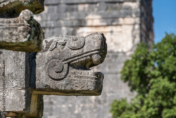 Fototapeta Large snake head sculptures at Chichen Itza Archaeological Zone.