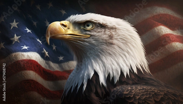 Fototapeta Bald Eagle on Grunge American Flag, Generative AI