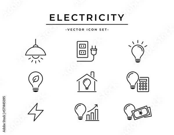 Obraz シンプルな電気関連のアイコンセット